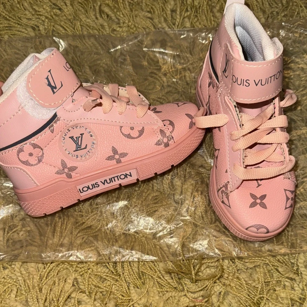 Kids Pink Monogram Sneakers - Picture 2 of 11